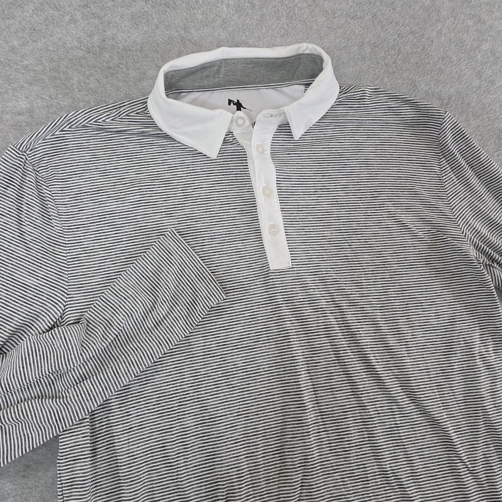AndersonOrd Golf Polo Mens Long Sleeve Gray White Stripe Performance Stretch